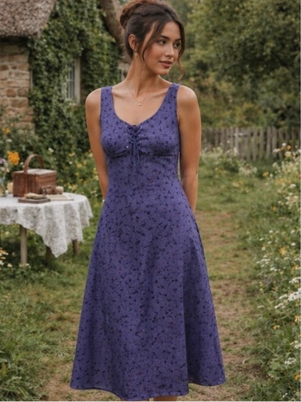 S.C & Co. Purple Satin Floral Midi Dress